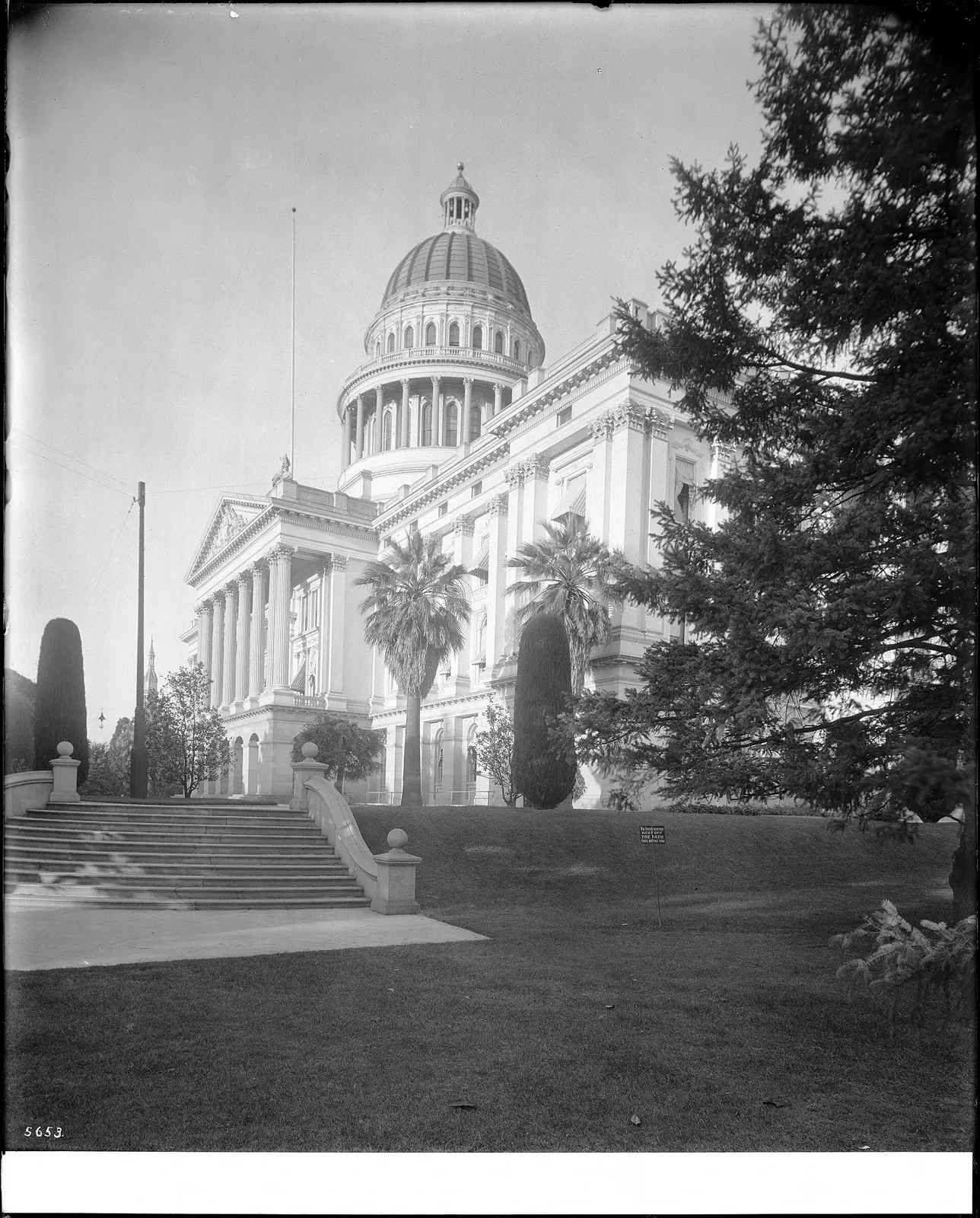 California State Capitol: Exterior view of the California state capitol building in Sacramento, ca.1900-1920 (CHS-5653)