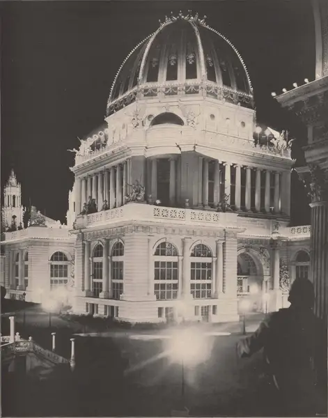 Administration Building at Night, from Electricity Building, William Henry Jackson, 1893 (cropped)