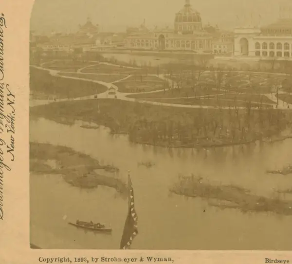 Bird's-eye view showing Government and Fisheries buildings, World's Fair, Chicago, U.S.A