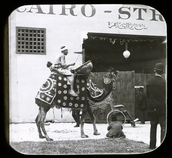 World's Columbian Exposition lantern slides, Midway Plaisance, Oriental Parade (with camel) (NBY 8814)