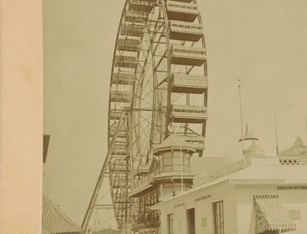 Reuzenrad op de Wereldtentoonstelling van 1893 The wonderful Ferris Wheel, Midway Plaisance, Columbia Exposition