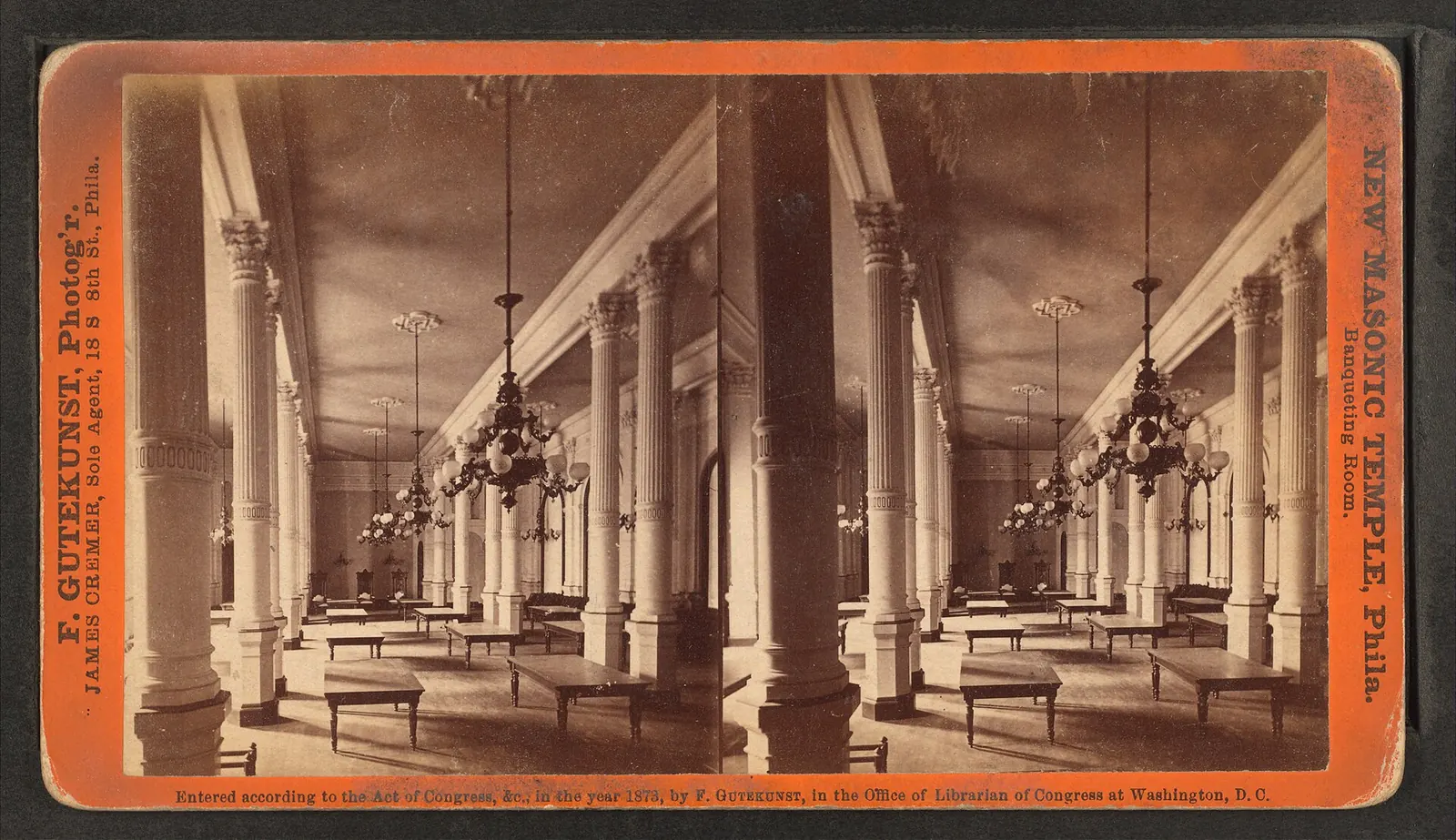 Masonic Temple: New Masonic Temple, Philadelphia. Banqueting room, by Gutekunst, Frederick, 1831-1917