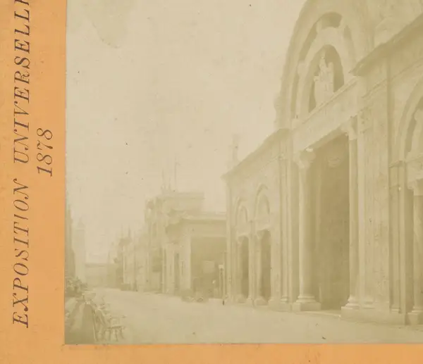 Het Italiaanse paviljoen en de Rue des Nations op de Wereldtentoonstelling van 1878 Italie et Rue des Nations Exposition Universelle 1878 (serietitel op object)