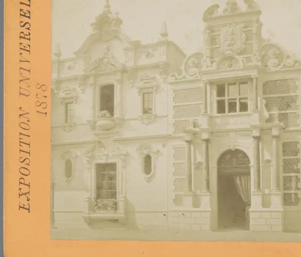 De paviljoens van Midden- en Zuid-Amerika (links) en Denemarken (rechts) op de Wereldtentoonstelling van 1878 Amérique centrale et méridionale Exposition Univer