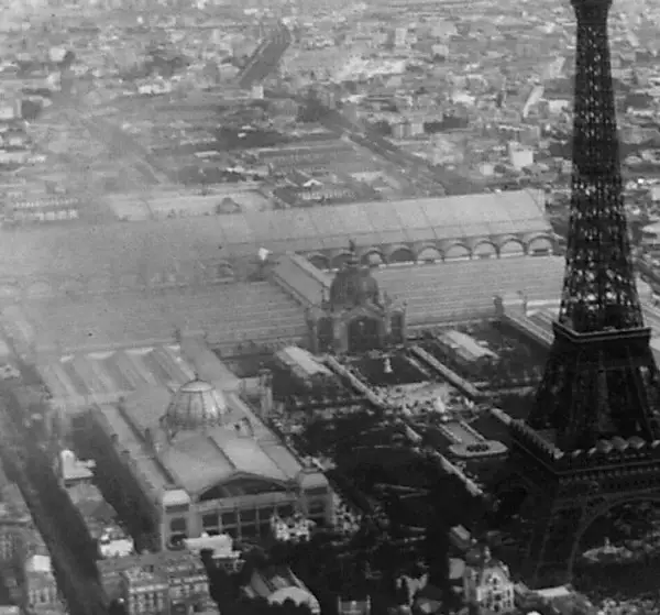 Aerial view of Eiffel Tower and Exposition Universelle, Paris, 1889