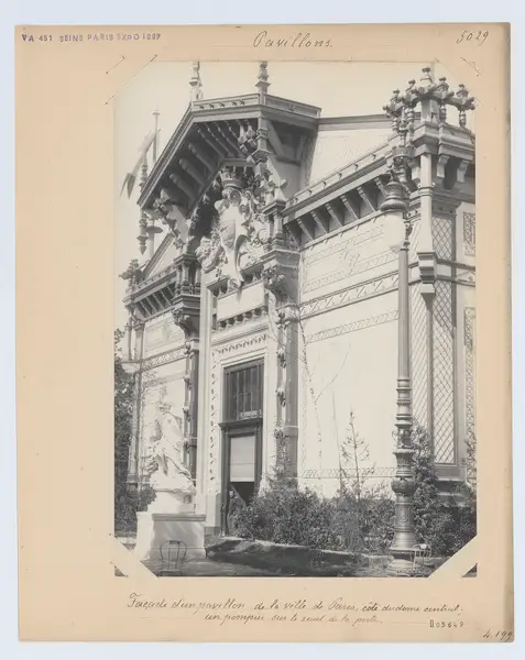 City of Paris pavilion beside the Central Dome, with a fireman at the door