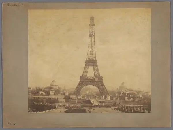 The Eiffel Tower during construction of the exposition, 1889