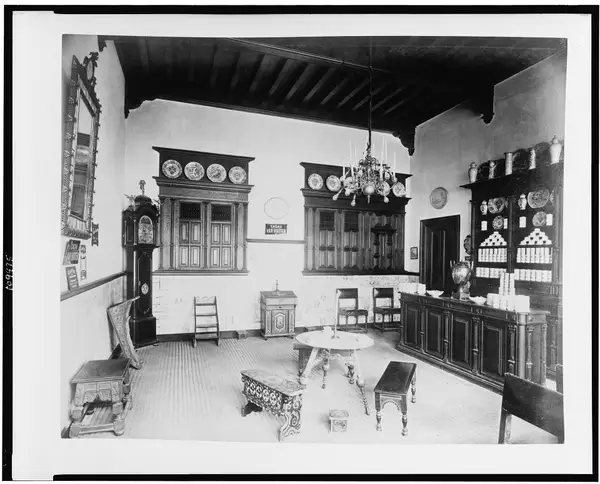 Interior of Cacao van Houten exhibit, Paris Exposition, 1889