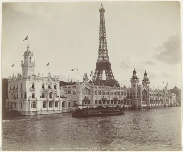 Pavilions of Portugal and of Food Products, with the Eiffel Tower behind