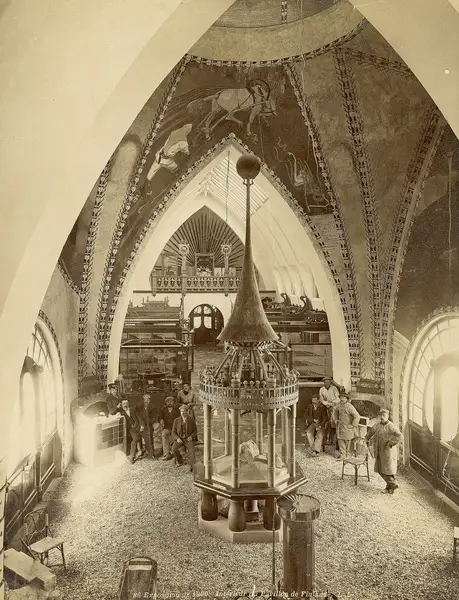 Photographs of the Finnish pavilion at the 1900 Paris Exposition - Interior with Construction Workers