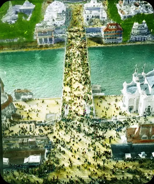 Paris Exposition Pont d'Iéna, aerial view, Paris, France, 1900 correction Pont d'Iena