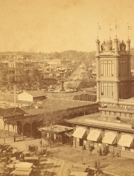 Bird's-eye view of Centennial Grounds from (...) R.R. Depot
