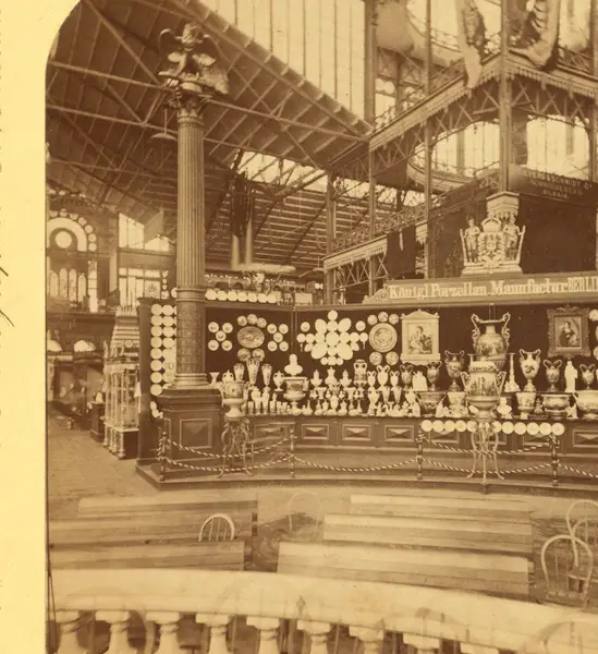 M.B. from nave looking south (showing German exhibit - Königl. Porzellan Manufacture, Berlin)