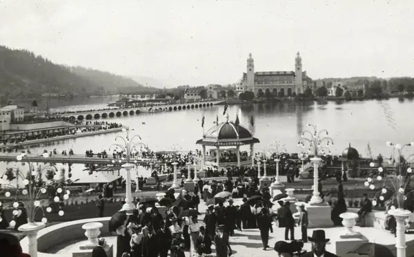Grand stairway and lake front