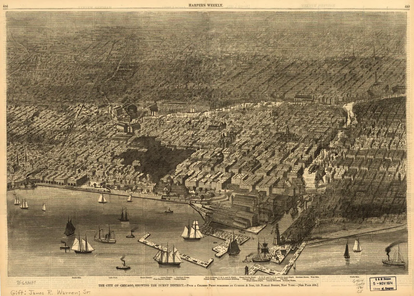 Chicago Fire of 1874, 1874: The City of Chicago, showing the burnt district (1874)