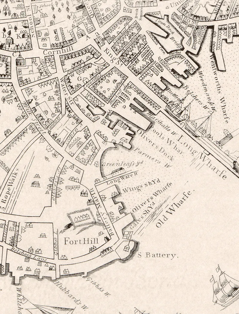 Great Boston Fire of 1711, 1711: Map of Boston 1722 Extract