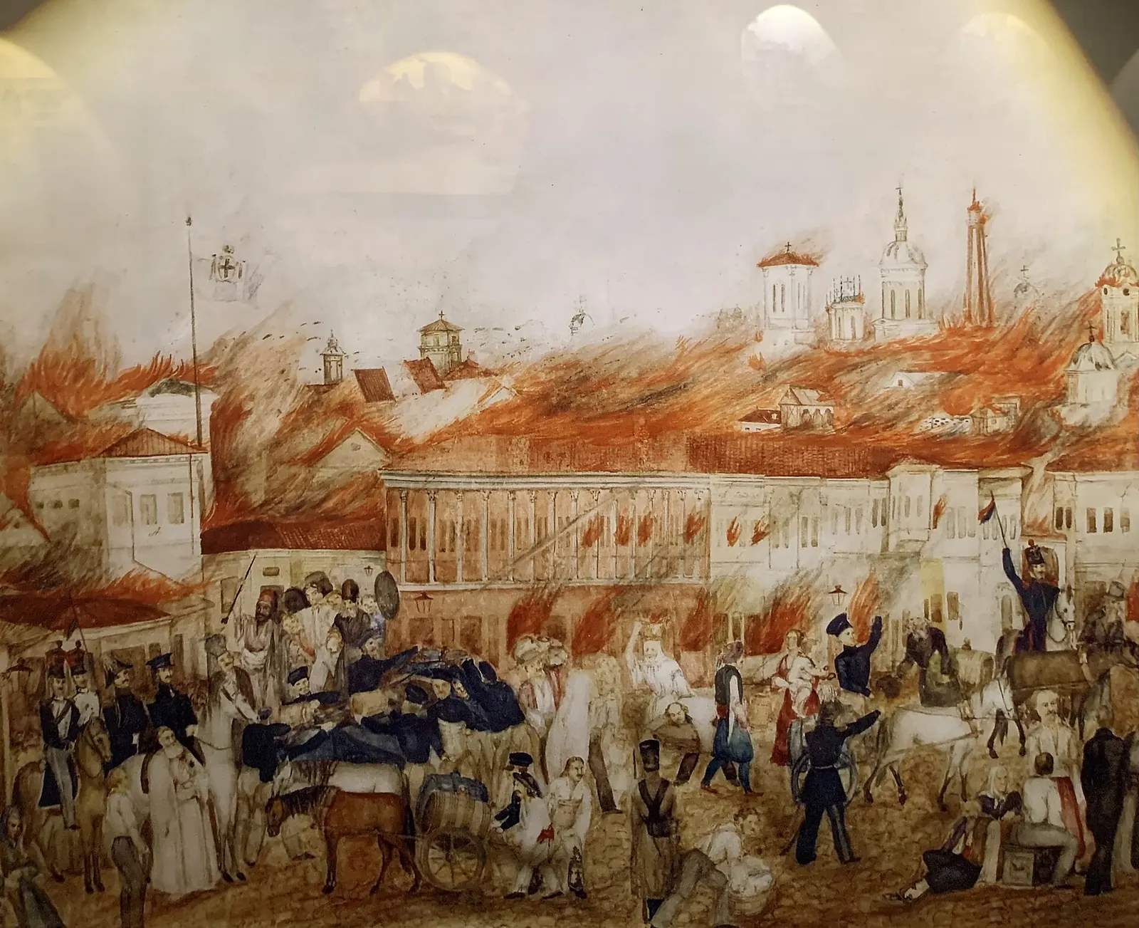 Great Fire of Bucharest, 1847: "The Great Fire" of 23rd March 1847, watercolour by Moustacoff