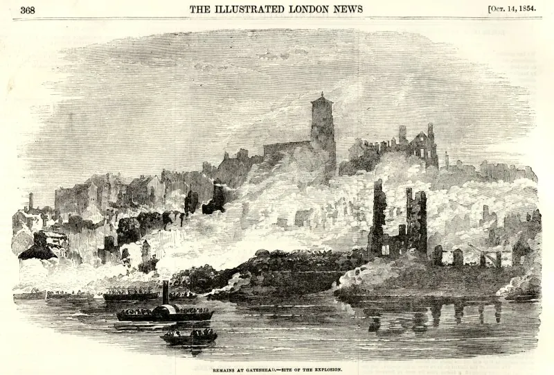 Great fire of Newcastle and Gateshead, 1854: Newcastle and Gateshead Great Fire 1854 - Bonded warehouse - Bonded warehouse - Illustrated London News
