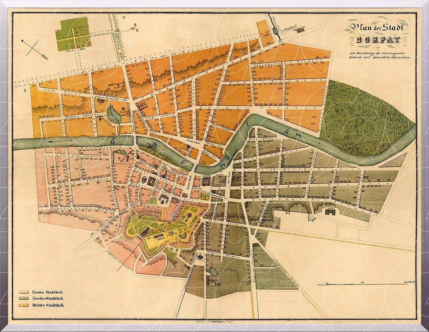 Great fire of Tartu, 1775: Tartu 1870 map