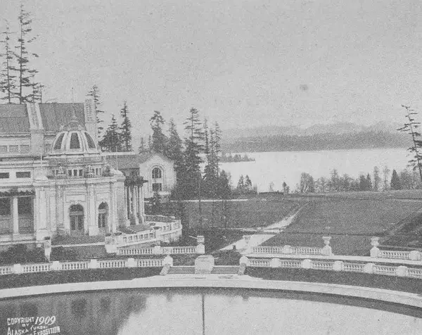 Showing View from Exposition Grounds Lake Washington in Foreground Cascade Mountains in Distance