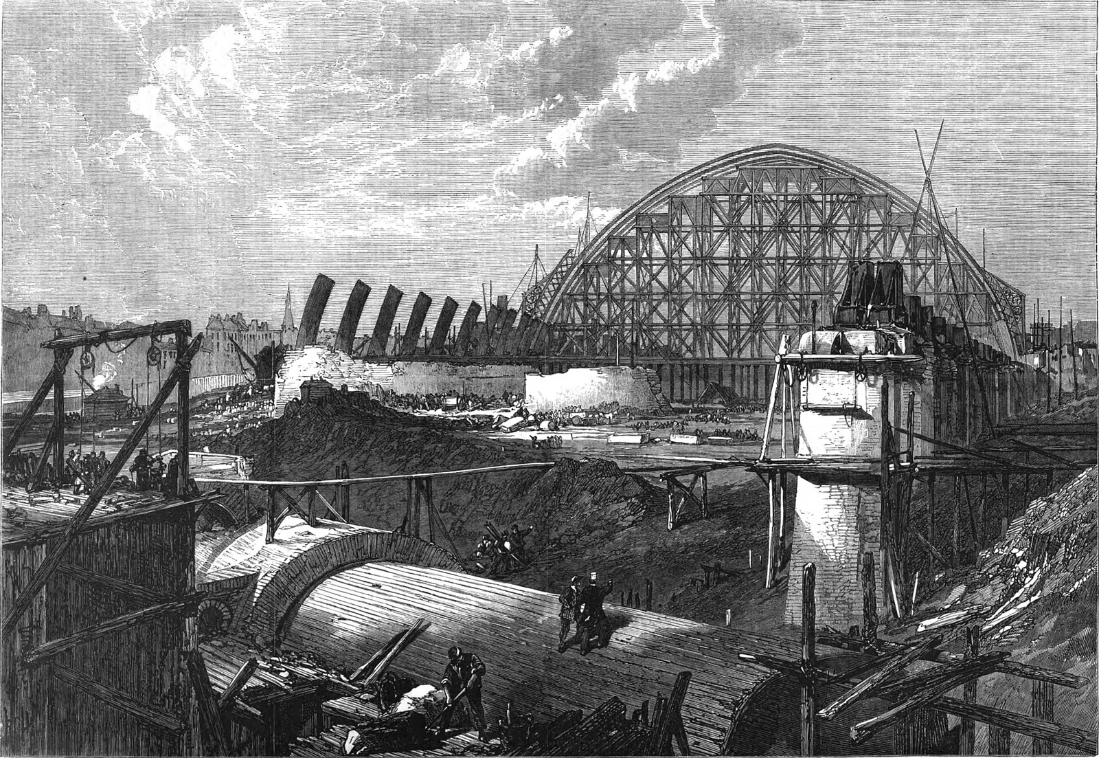 St Pancras Station: St Pancras station train shed under construction in 1868 (cropped)