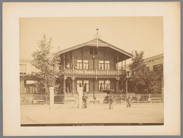 Visitors at the Swiss house by architect Risold, 1873