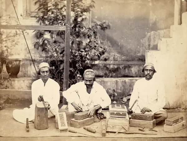 Sandalwood carvers at work